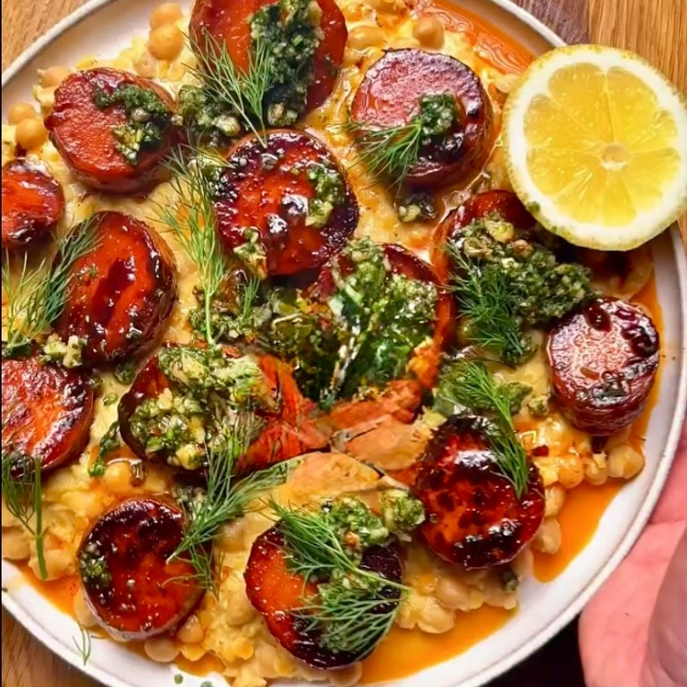 Süßkartoffeln mit Linsen und Kichererbsen