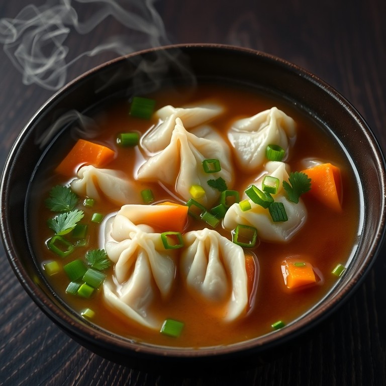Soupe Asiatique Réconfortante au Poulet et Raviolis de Légumes Maison