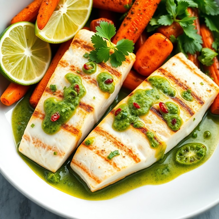 Pescado Blanco a la Parrilla con Salsa Fresca de Cilantro y Limón (con Mantequilla/Aceite Vegetal)
