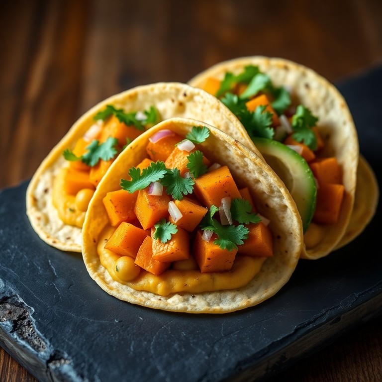 Tacos Vegetarianos de Calabaza Asada y Puré de Garbanzos Especiado