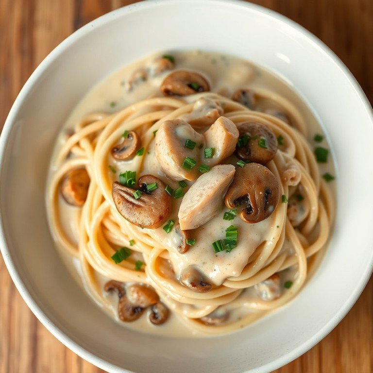 Creamy Skillet Spaghetti with Chicken and Mushrooms (Whole Milk Sauce)