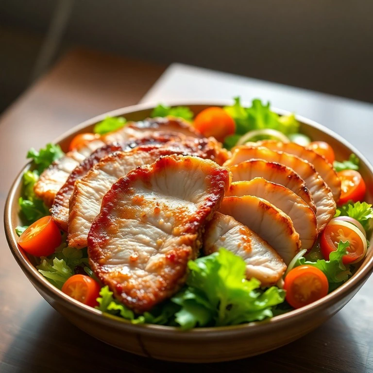 Quick Crispy Pork Belly and Chicken Salad Bowl with Tangy Vinaigrette