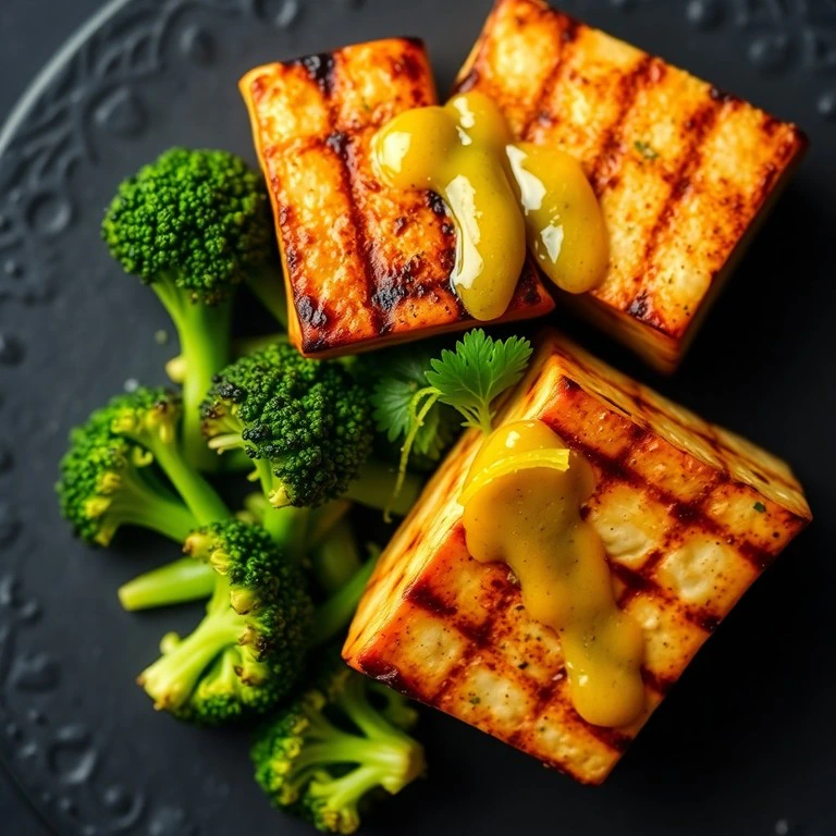 Tofu Dorado a la Parrilla con Brócoli Salteado y Salsa de Limón