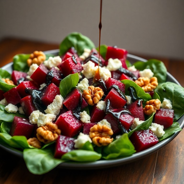 Gorgonzola and Beet Salad with Toasted Walnuts and Balsamic Glaze (Spinach Base)