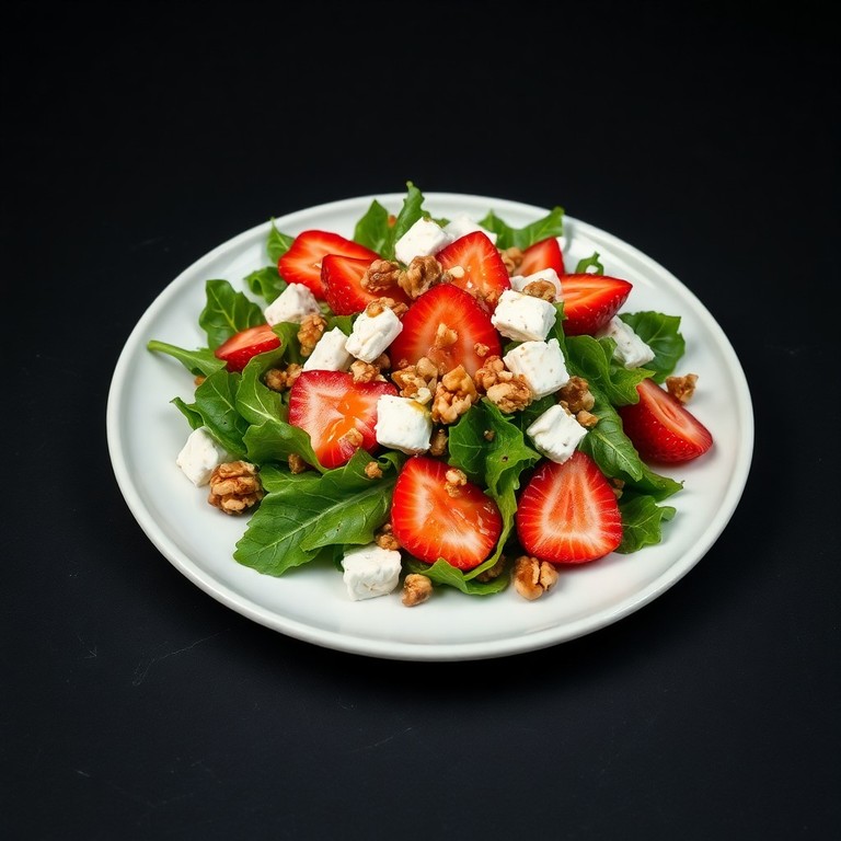 Ensalada Gourmet de Rúcula, Fresas y Queso de Cabra con Vinagreta Ligera
