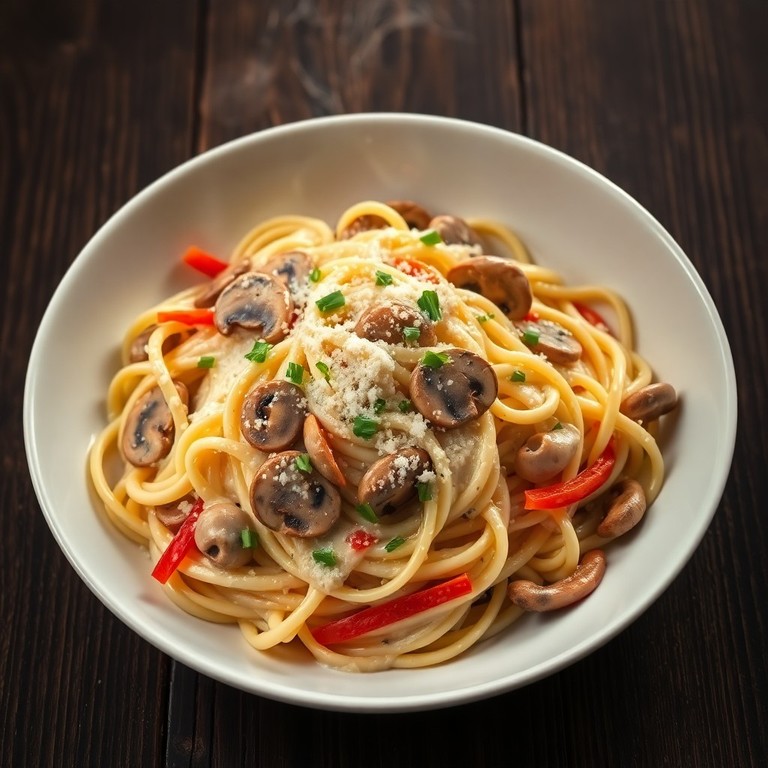 Creamy Mushroom and Bell Pepper Fettuccine