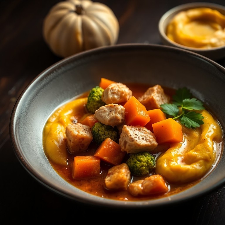 Ragoût de Poulet Rustique aux Légumes et Purée de Butternut Crémeuse