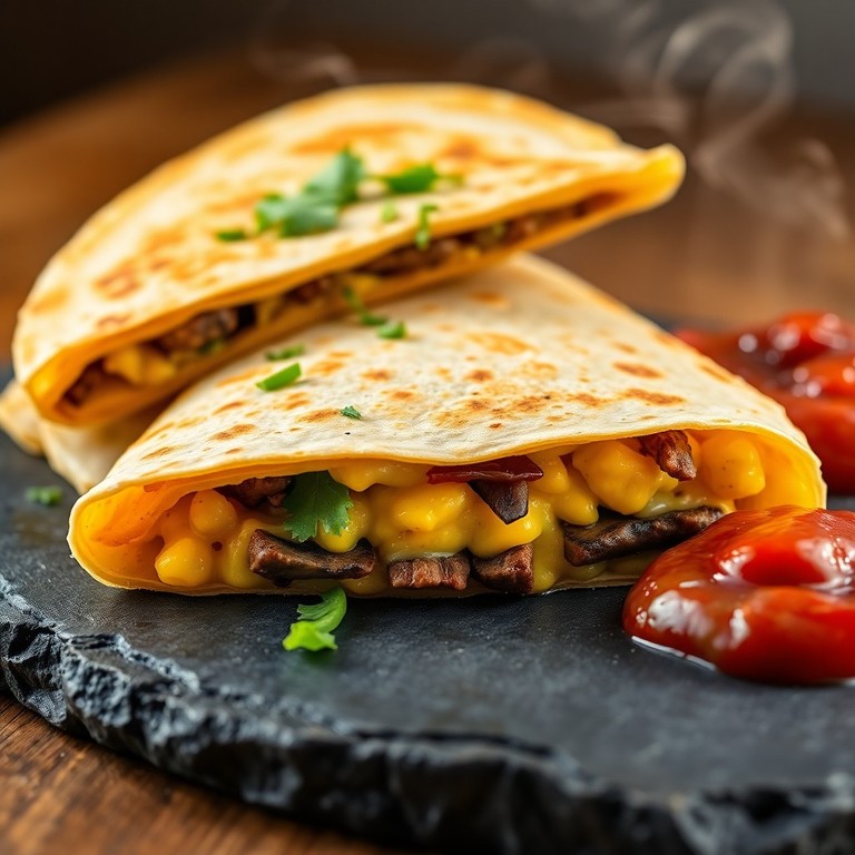 Quesadillas Rápidas de Huevo, Champiñones y Salchicha