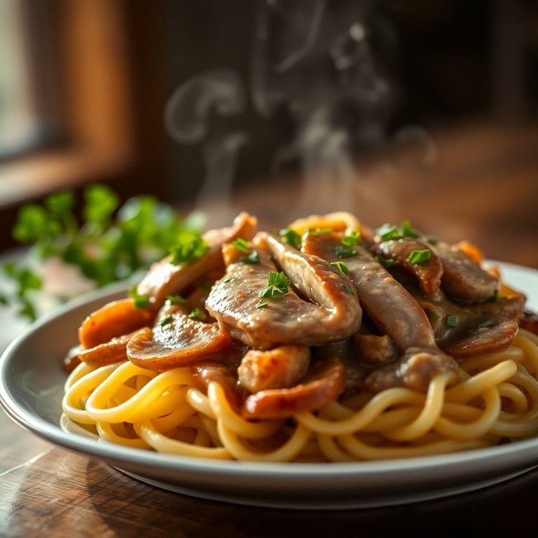 Zartes Puten-Stroganoff mit Champignons und Reisbeilage