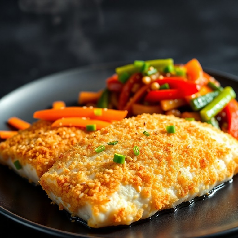 Poisson Pané Express aux Légumes Sautés Asiatiques