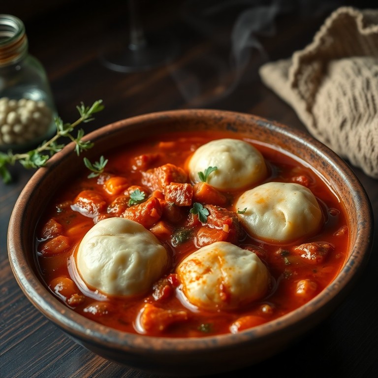 Boules de Pâte Farcies au PVT dans un Ragoût de Tomates Aromatique