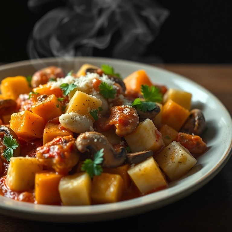 Ñoquis con Setas, Calabaza Asada y Pollo en Freidora de Aire