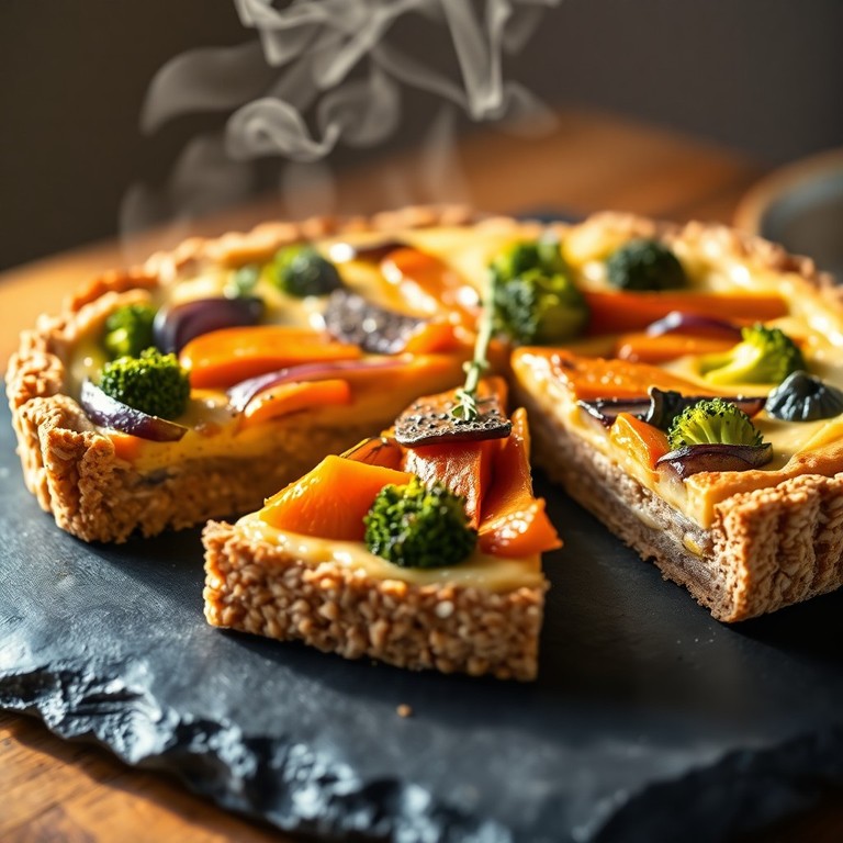 Tarta Rústica de Verduras Asadas de Invierno con Base de Avena