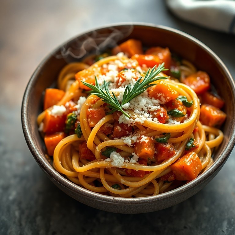 Pasta Fina con Guiso de Verduras de Invierno al Estilo Mediterráneo