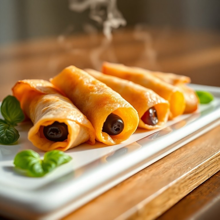 Rolinhos Crocantes de Presunto e Queijo de Búfala com Manjericão