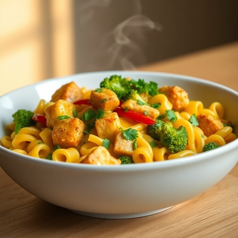 Pollo Cremoso al Curry con Verduras y Pasta