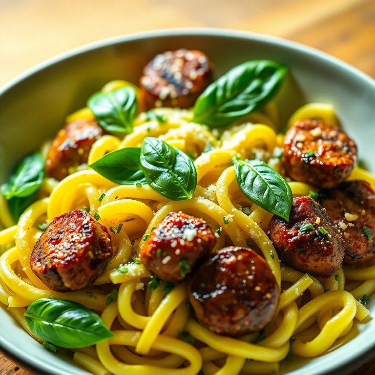 Penne à la Saucisse Grillée et Sauce Basilic Fraîche