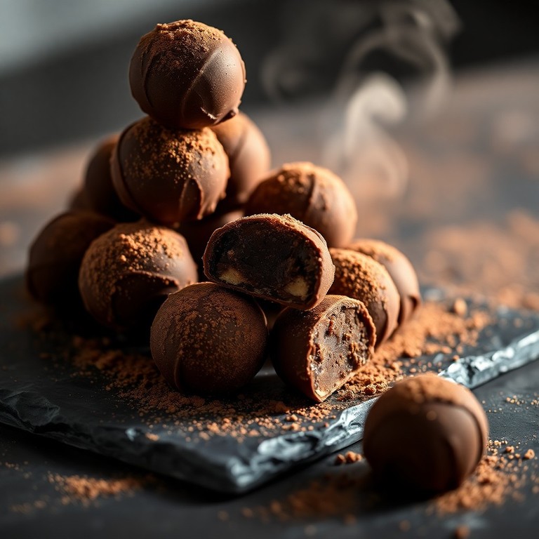 Truffes au chocolat et beurre de cacahouète enrobées de cacao pur