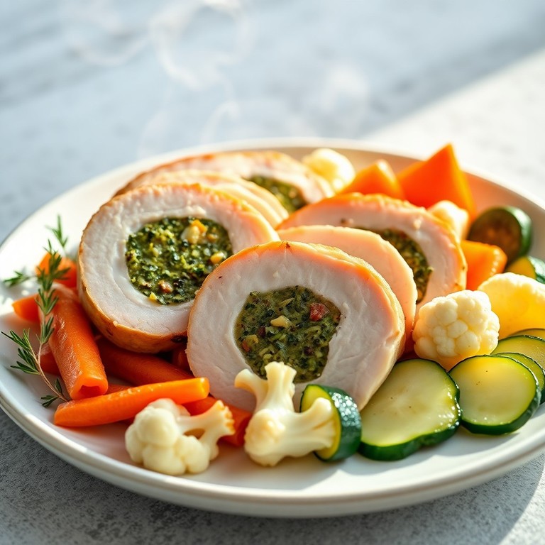 Gefüllte Putenbrust mit Frischen Kräutern und Gedämpftem Gemüse