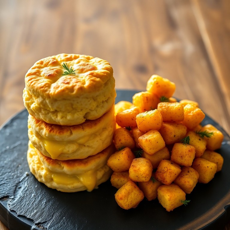 Sharp Cheddar & Dill Biscuits with Crispy Tater Tots