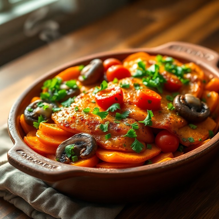 Gratin de Patates Douces, Champignons et Tomates Cerises Léger