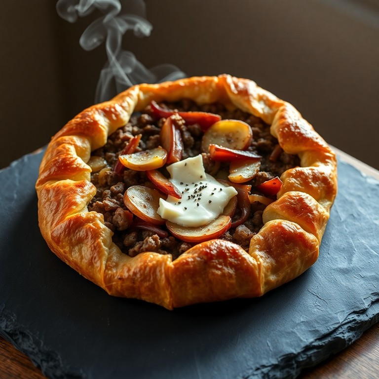 Galette Rustique de Pâte Feuilletée au Bœuf, Pommes de Terre et Chèvre