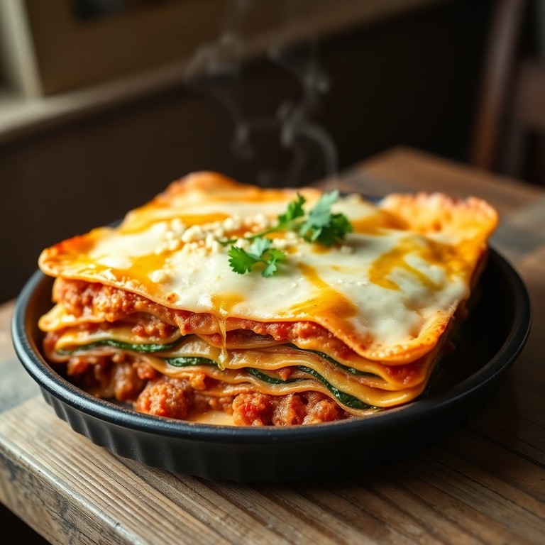 Lasanha de Massa Curta com Carne Suína e Bertalha Cremosa