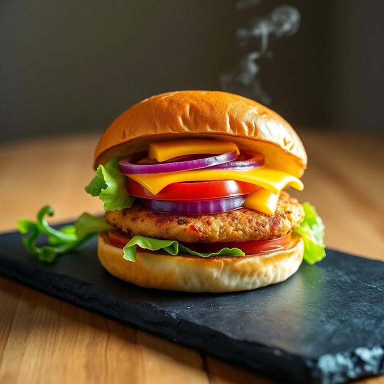 Klassischer Hühnchen-Burger mit Knusprigem Salat