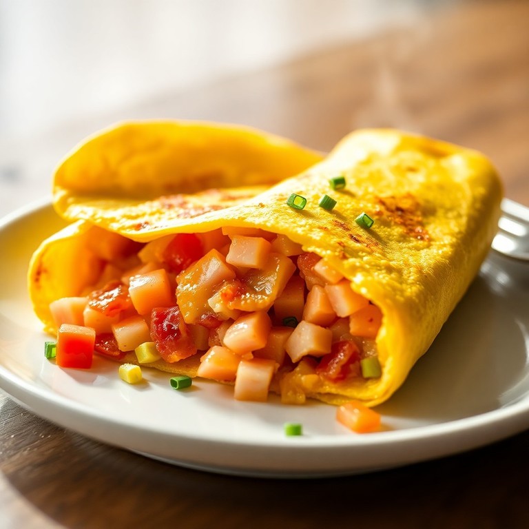 Omelete Clássico de Cheddar e Legumes com Toque de Presunto