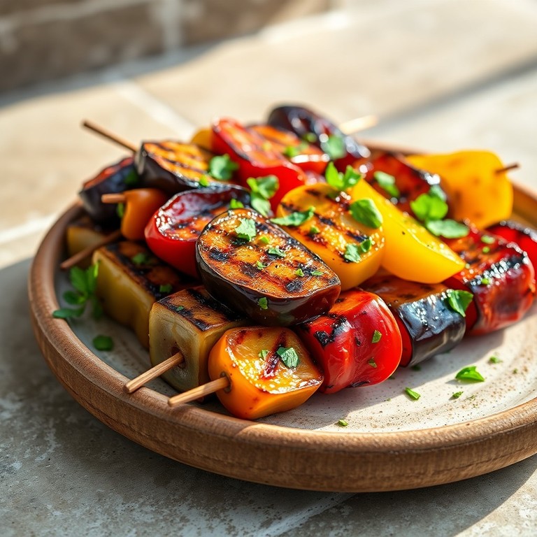 Gegrilde Paprika en Aubergine Spiesjes met Kruidige Citroendressing