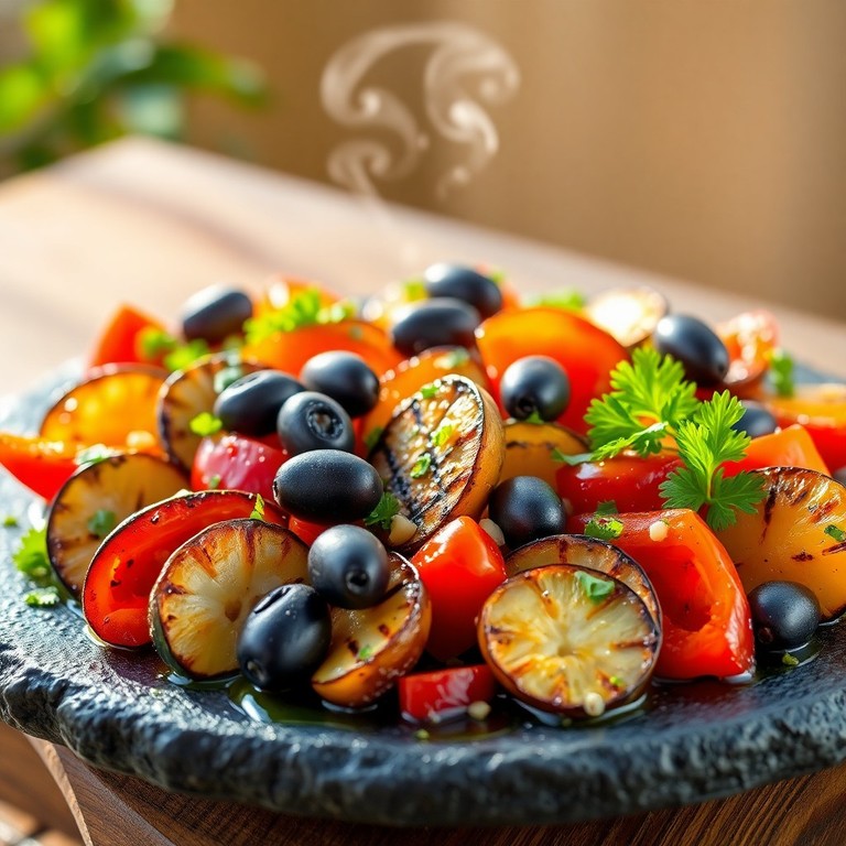 Gegrilde Groentepan met Olijven en Knoflook