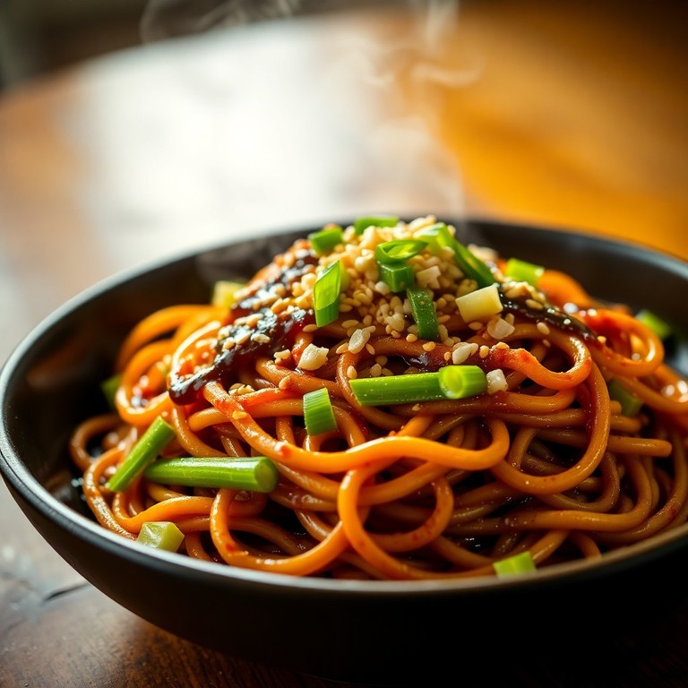 Espagueti Salteado Estilo Asiático con Crujiente de Apio y Chile