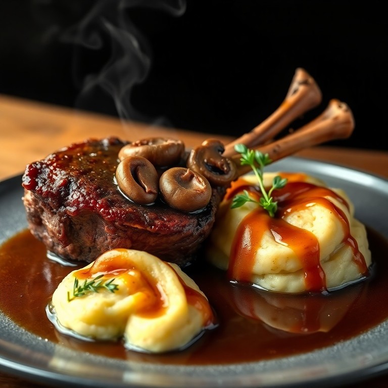 Souris de Cerf Rôtie, Sauce aux Morilles et Écrasé de Pommes de Terre Tricolores