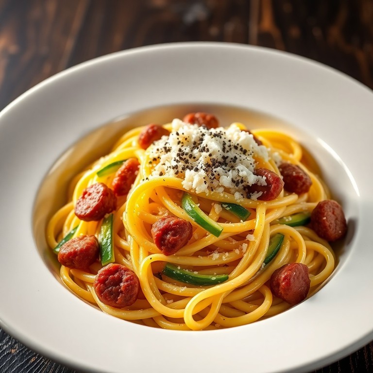 Spaghetti alla Carbonara di Zucchine e Salsiccia