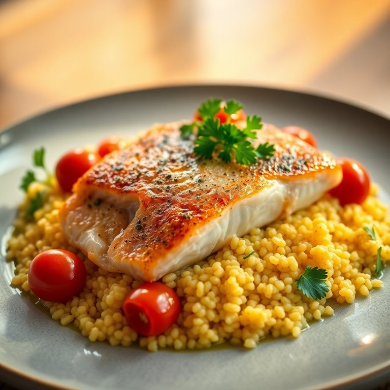 Filet de Truite Sauté aux Tomates Cerises sur Lit de Semoule