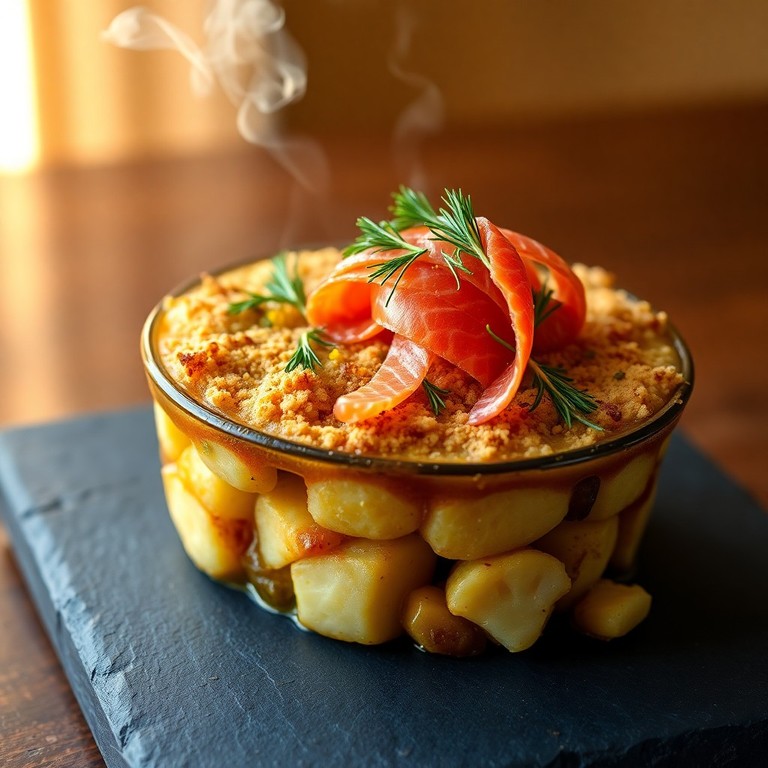 Gratin de Légumes Racines et Saumon Fumé Grillé, Sans Fromage