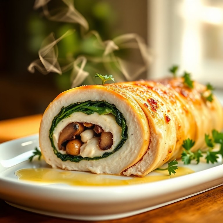 Rocambole de Frango Cremoso com Cogumelos e Espinafre (Sem Lactose)