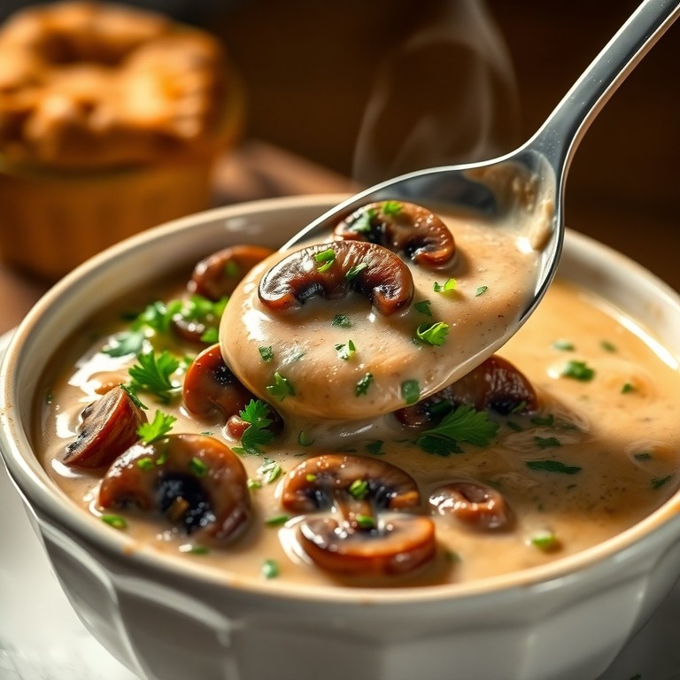 Kräftige Pilzrahmsauce mit Knoblauch und frischen Kräutern, zitronensaft