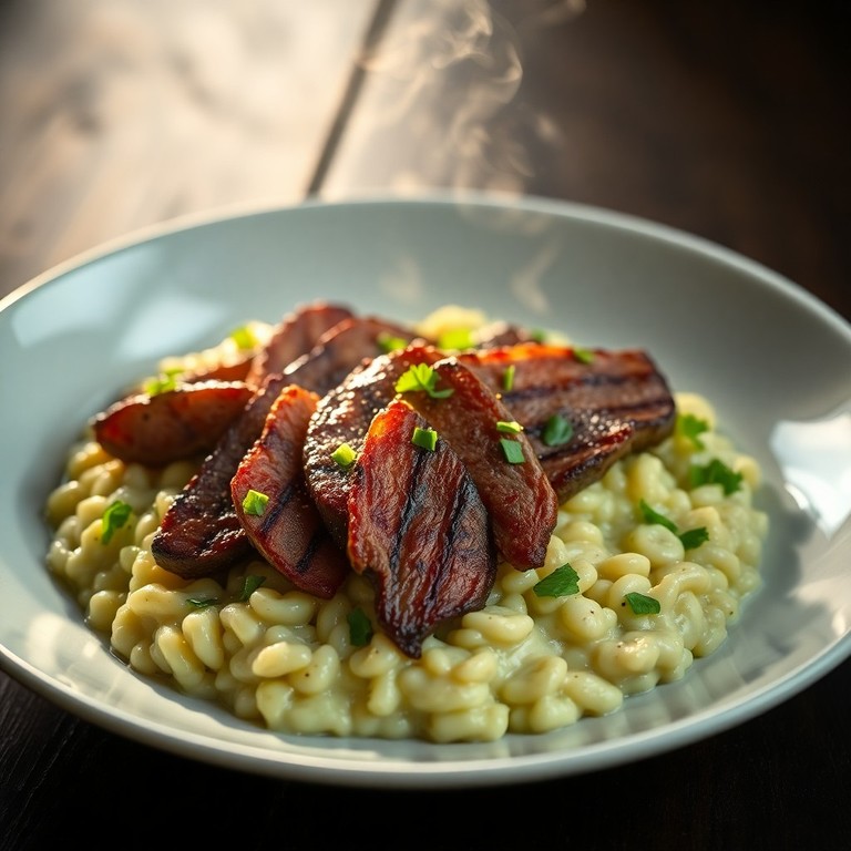 Risotto Cremoso de Calabacín y Condimentos con Tiras de Asado Americano