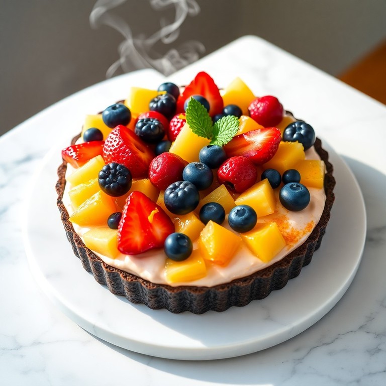 Torta Cremosa de Frutas Tropicais e Vermelhas