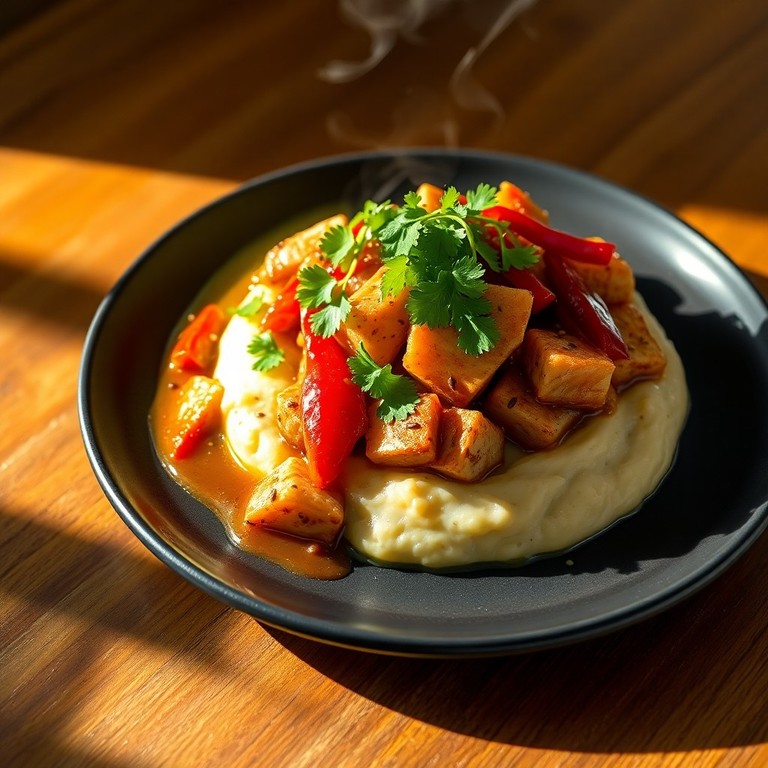 Asiatisk Kyckling- och Salmalaxwok med Sesam-Potatispuré