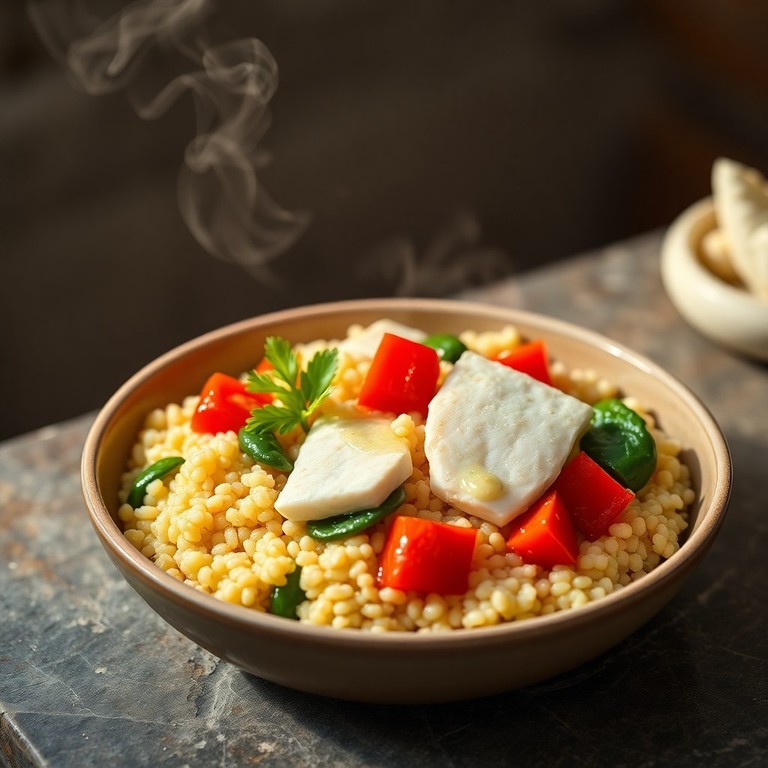 Quinoa Cremosa con Merluza Desmenuzada y Verduras