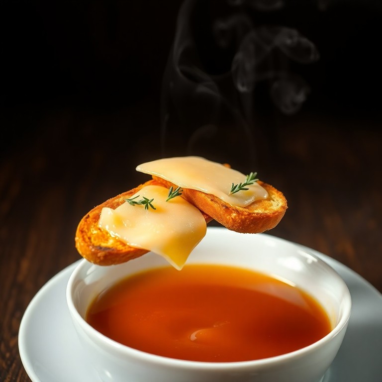 Consomé de Cebolla Caramelizada con Crostinis de Queso Gruyère