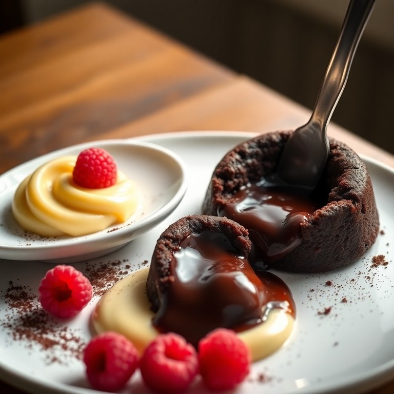 Dekadenter Schokoladen-Lava-Kuchen mit cremigem Vanillepudding