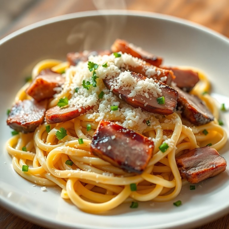 Bandnudeln 'Alfredo' mit knusprigen Entenbruststreifen