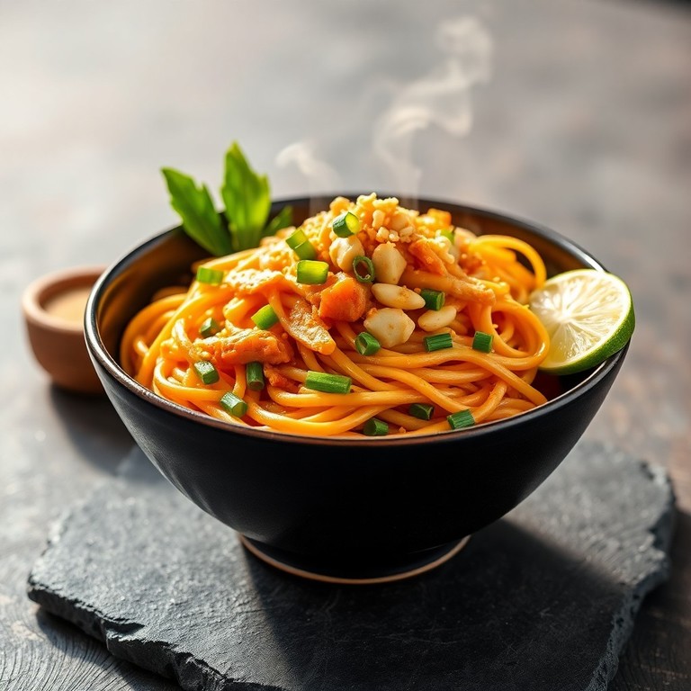 Pad Thai de Pollo Deshebrado con Salsa de Tamarindo Casera