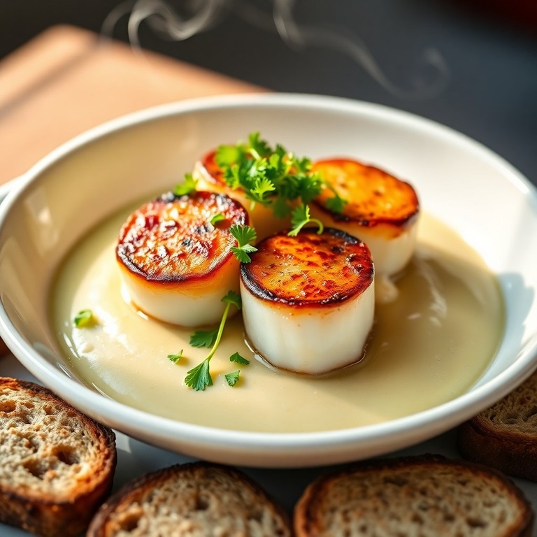 Noix de Saint-Jacques Poêlées, Fondue de Poireaux au Beurre et Persillade