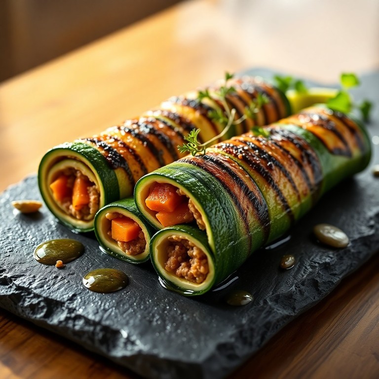 Gegrilde Courgette Roulade met Kruidige Wortel-Gehakt Vulling