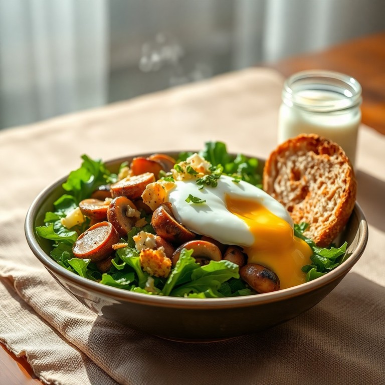 Salade Gourmande aux Champignons Sautés et Œufs Pochés