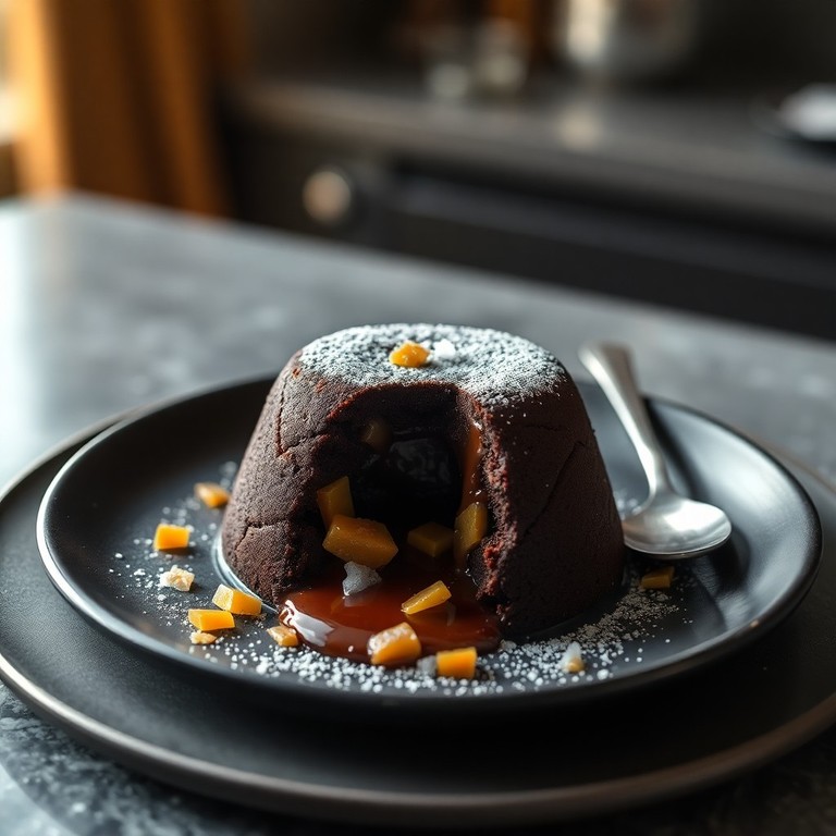 Fondant au Chocolat Noir Intense aux Éclats de Caramel Salé